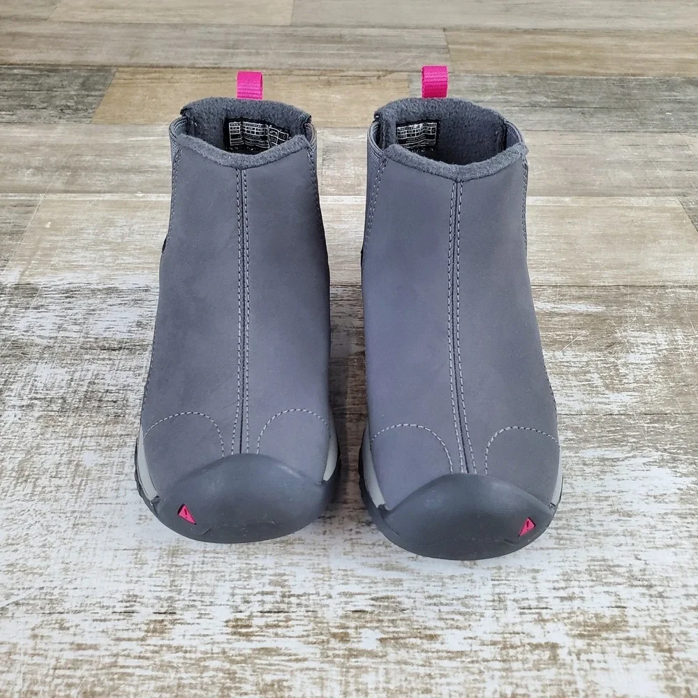 Keen Kootenay III Kids Chelsea Boots Sz 9 Gray‎ Leather Slip On Mid Top